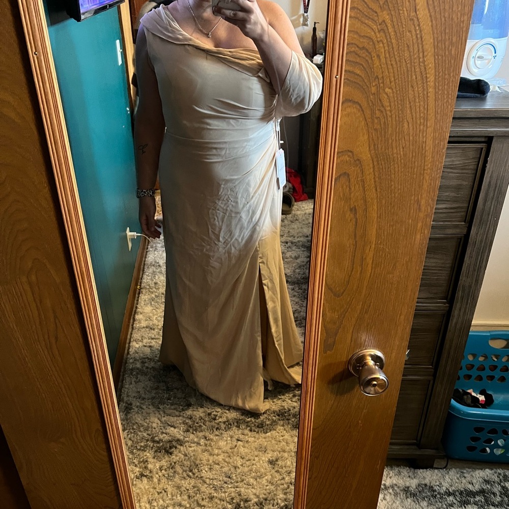 Champagne Bridesmaid dress from JJs house. Did not end up wearing. Size 16w.